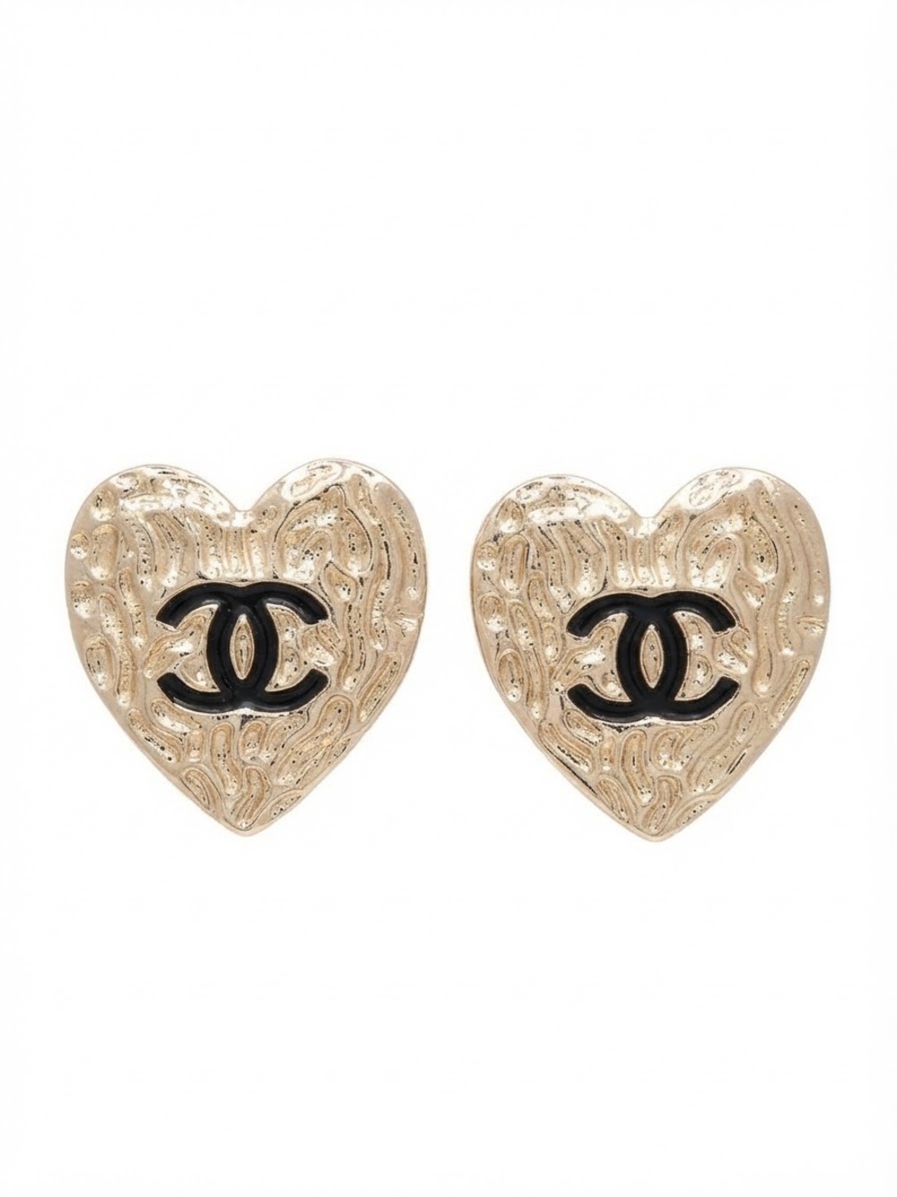 Gold Tone Heart Earrings with Black Letter C Accent